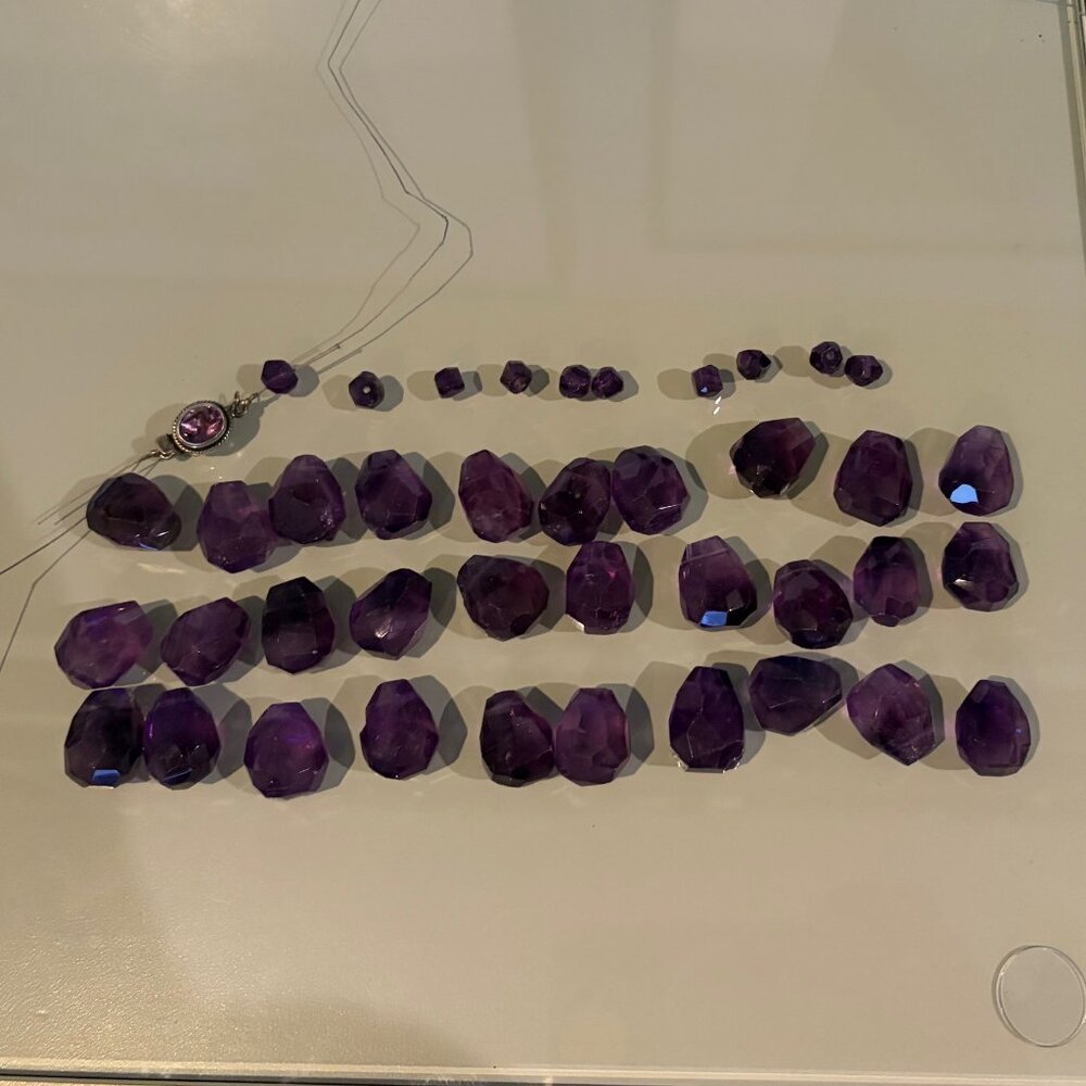 Large Amethyst Gemstone Beads + Sterling Clasp DIY Jewelry Lot